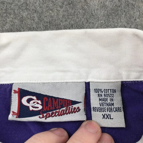 TCU Horned Frogs Polo Shirt Mens 2XL Purple White Striped Rugby Long Sleeve Y2K - Picture 5 of 9